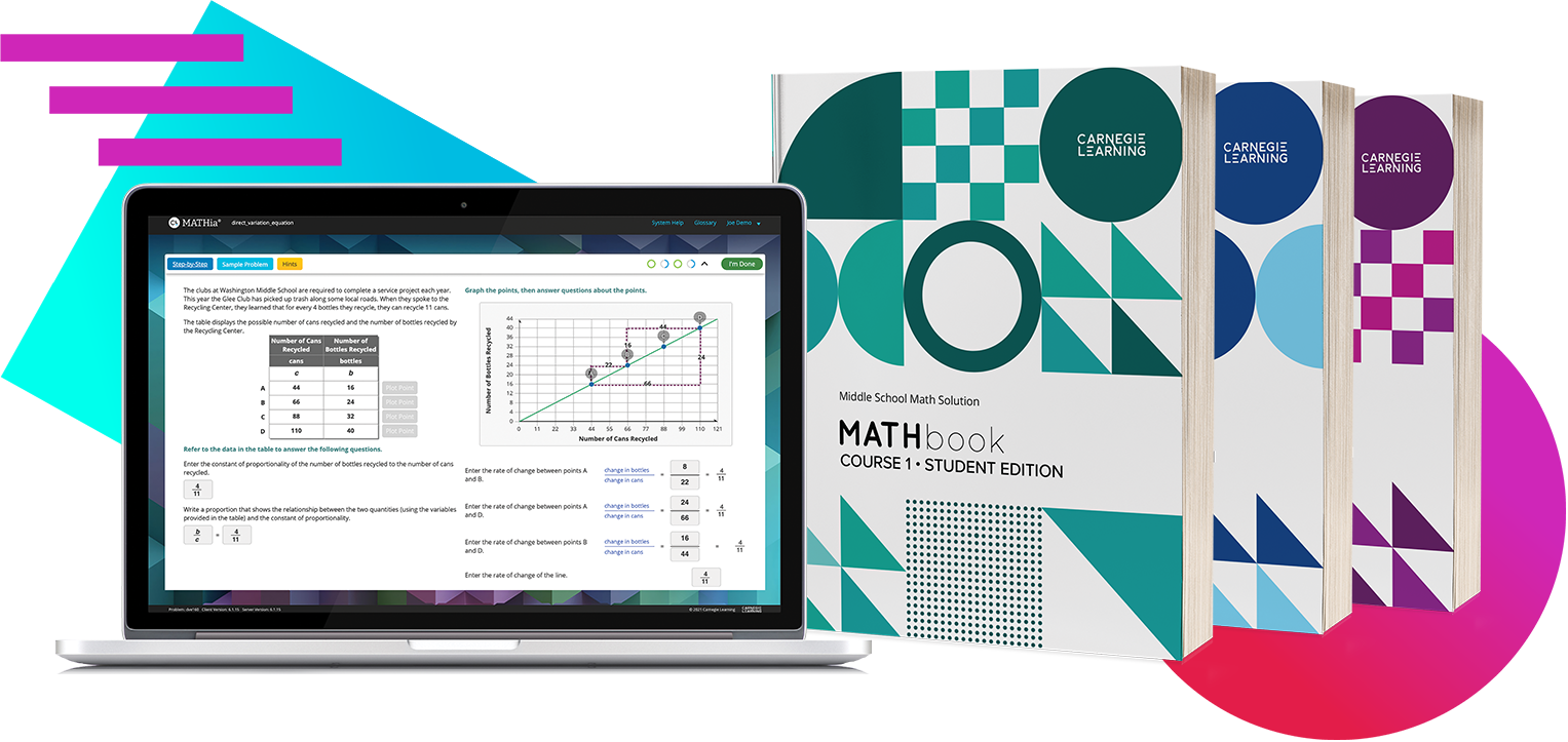 MATHbook and MATHia softare on device that comprise Carnegie Learning Middle School Math Solution