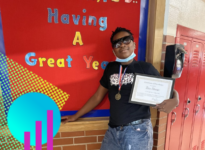 A student at Edith Smith Middle School celebrates their mathematical success. 