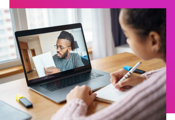 A student receives high-dosage tutoring from an online tutor.